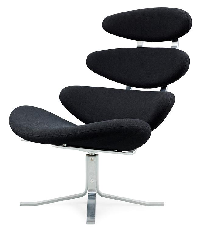 A Poul Volther steel and black wool 'Corona' easy chair by Erik Jørgensen, Denmark.