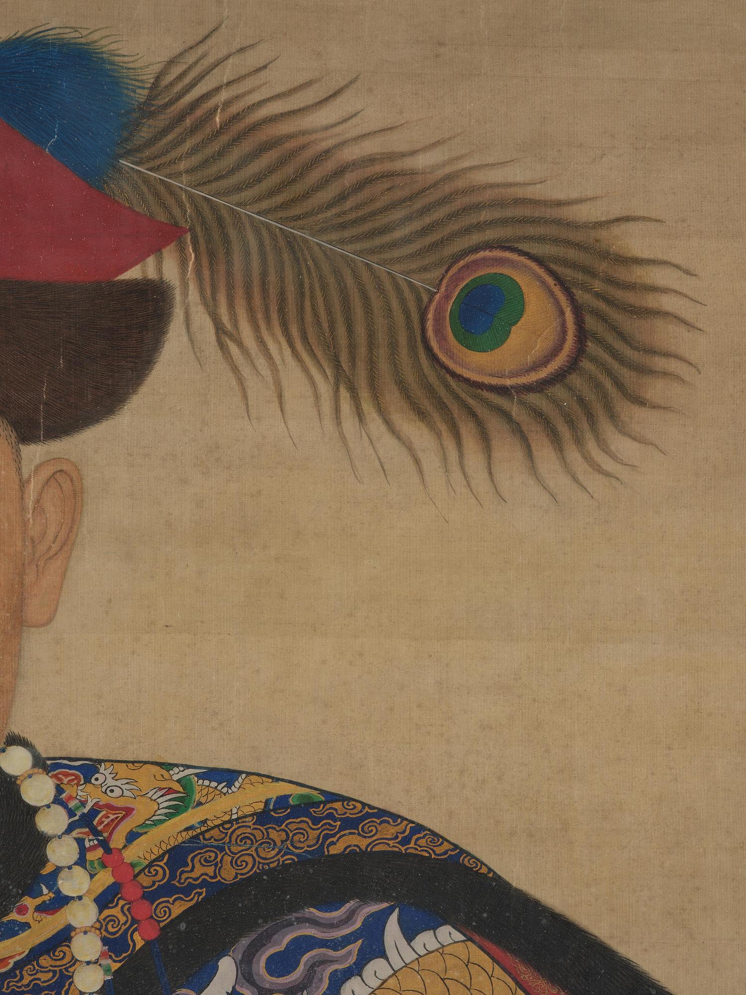 Förfadersporträtt, Qingdynastin, 1800-tal. Med signatur.