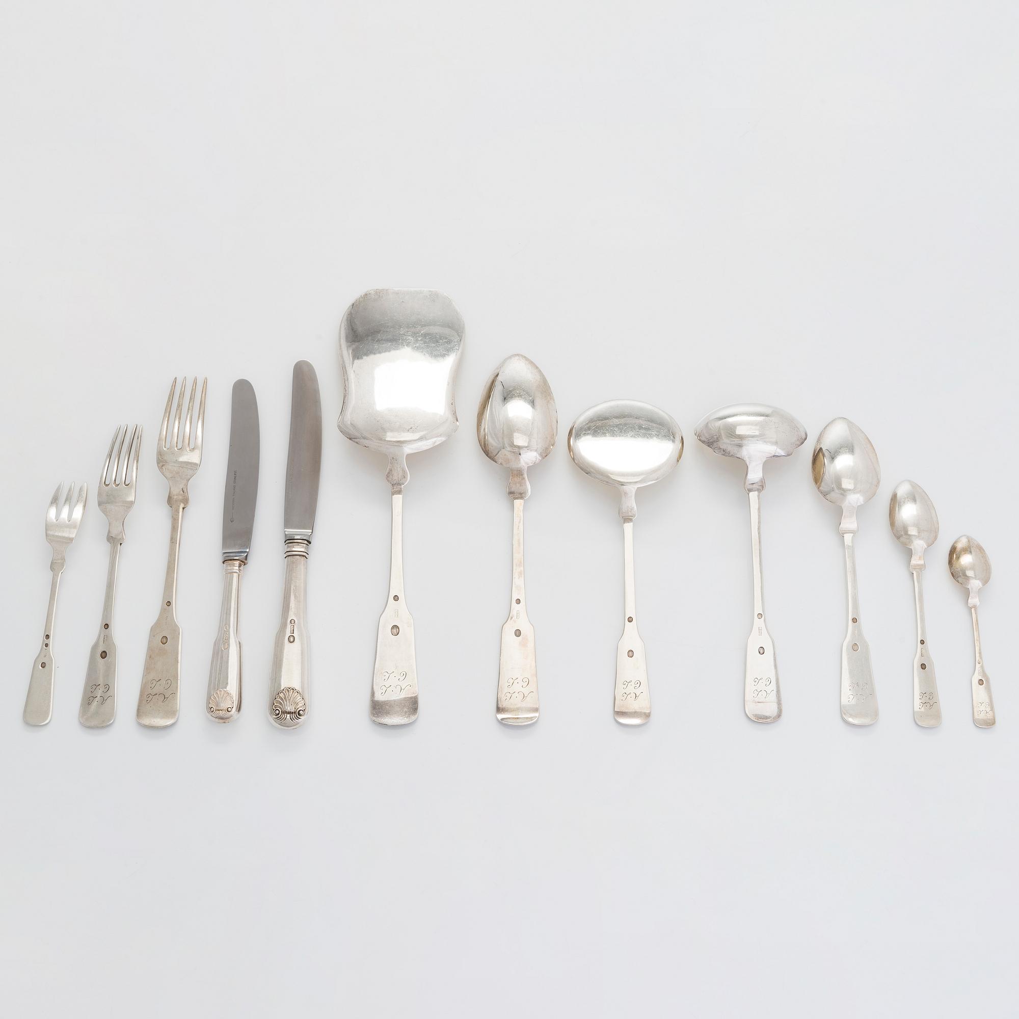 A 124-piece set of Danish silver cutlery, maker's mark of K. C. Hermann, Copenhagen,  1914-36, main part marked in 1914.