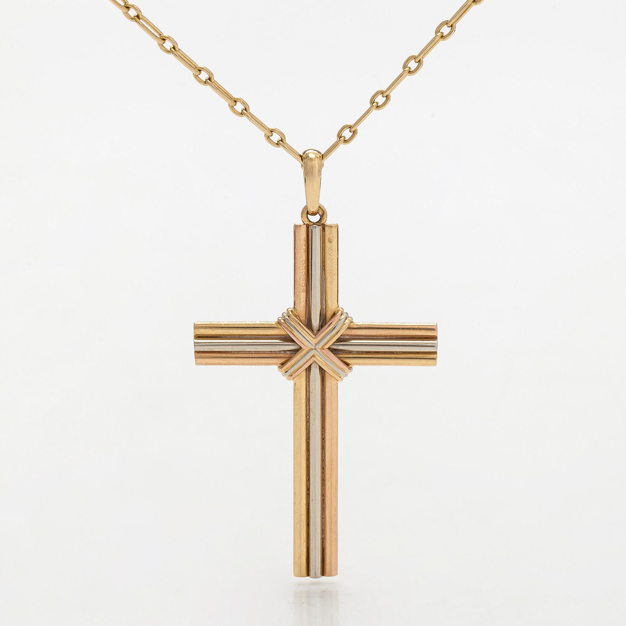 Cartier, kaulaketju riipuksella, risti "Trinity", 18K kolmiväri kulta.