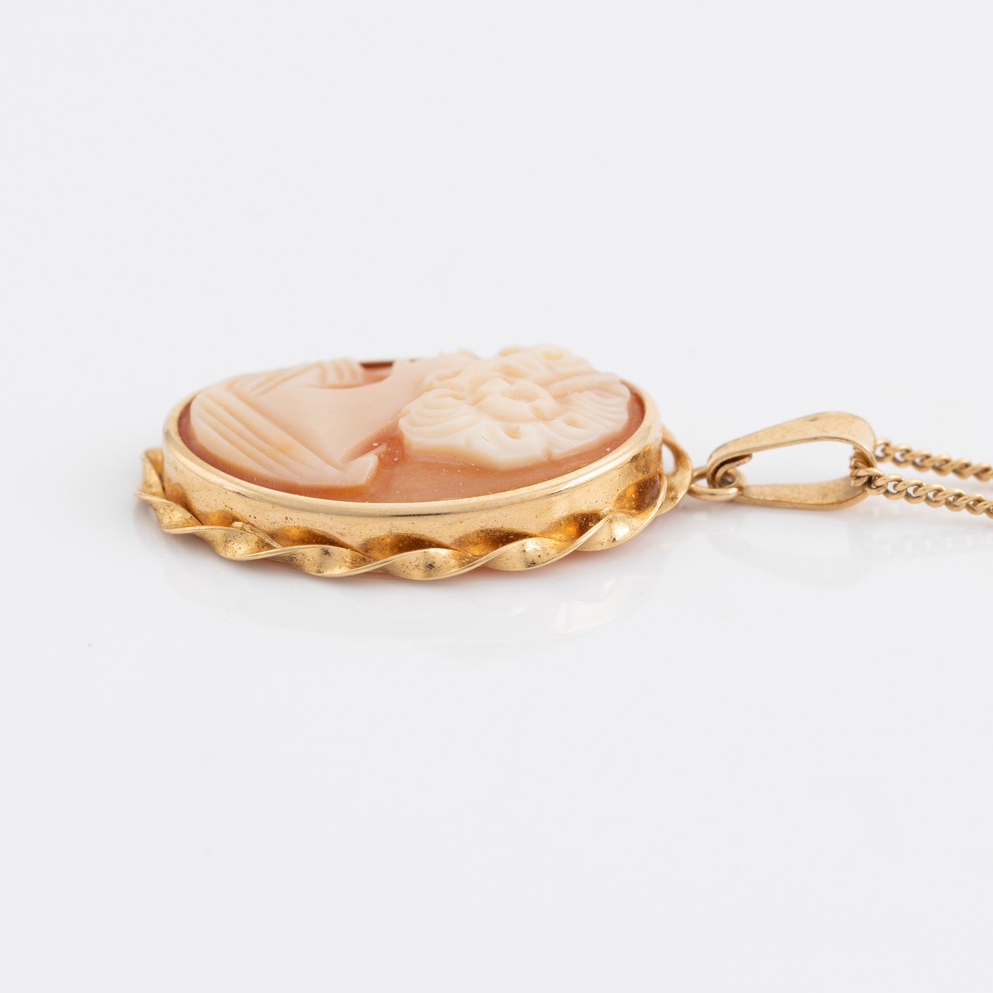 Smyckesset, 3-delar, guld med snäcklascamé.