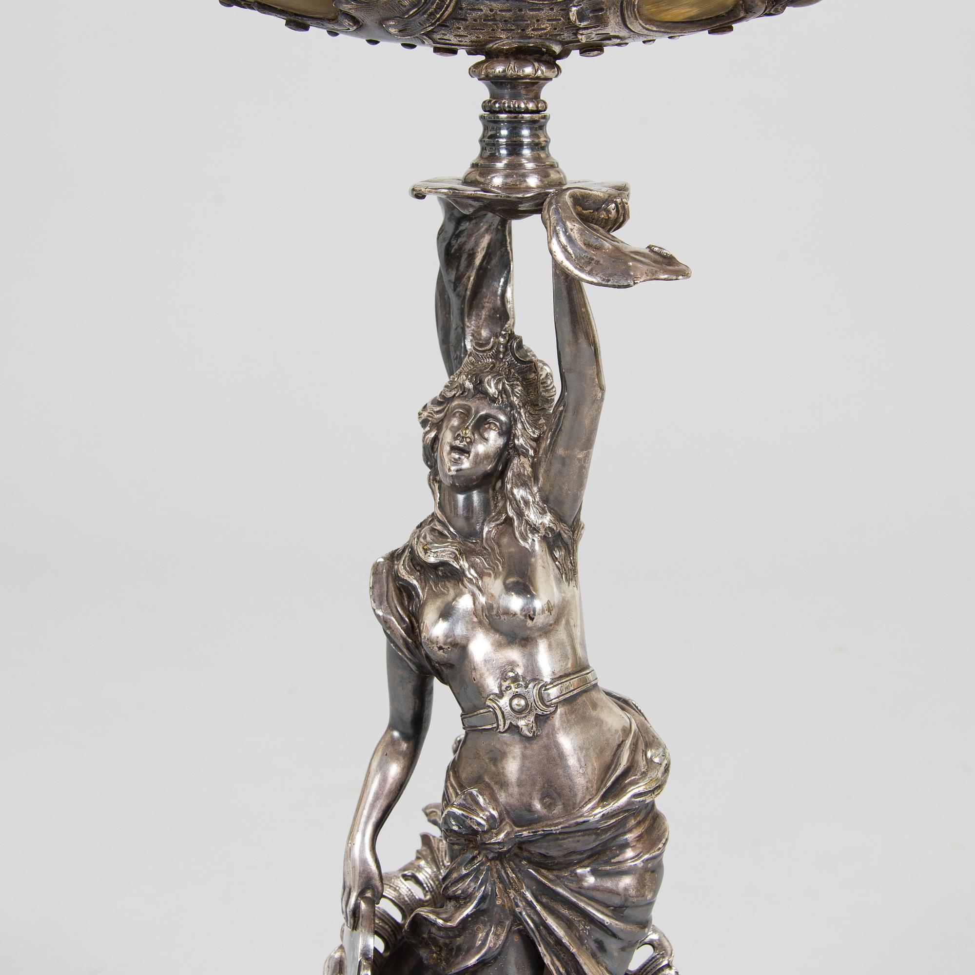 Silver-plated horn decoration, the end of 19th century. Height 93 cm.