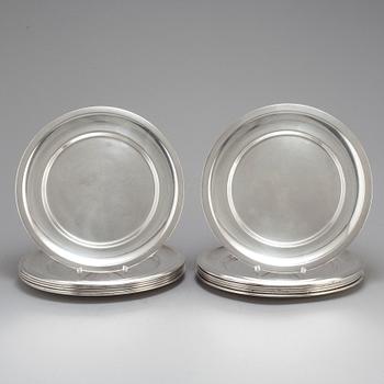 Twelve second half of the 20th Century silver plated plates by Lundtofte, Denmark.