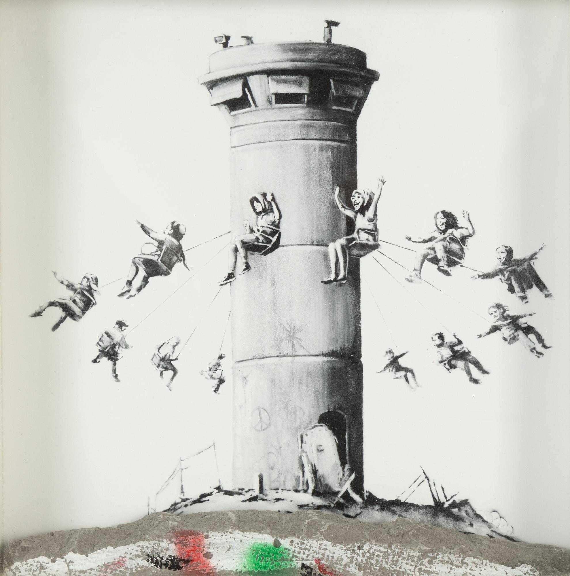 Banksy, digital print and painted concrete in box frame.