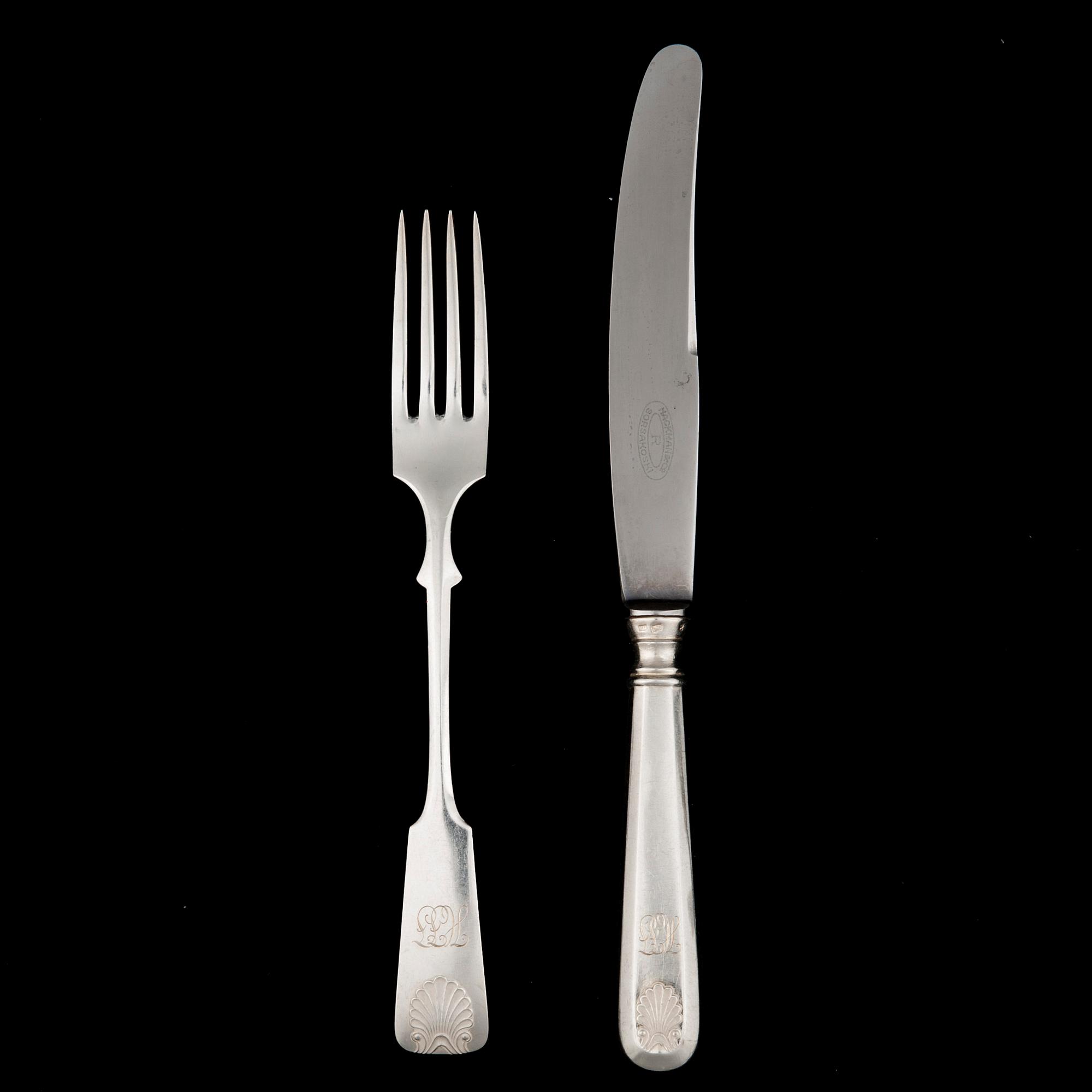 BESTICKUPPSÄTTNING, 12+12, silver, "Musslan", Tavastehus 1950-tal.