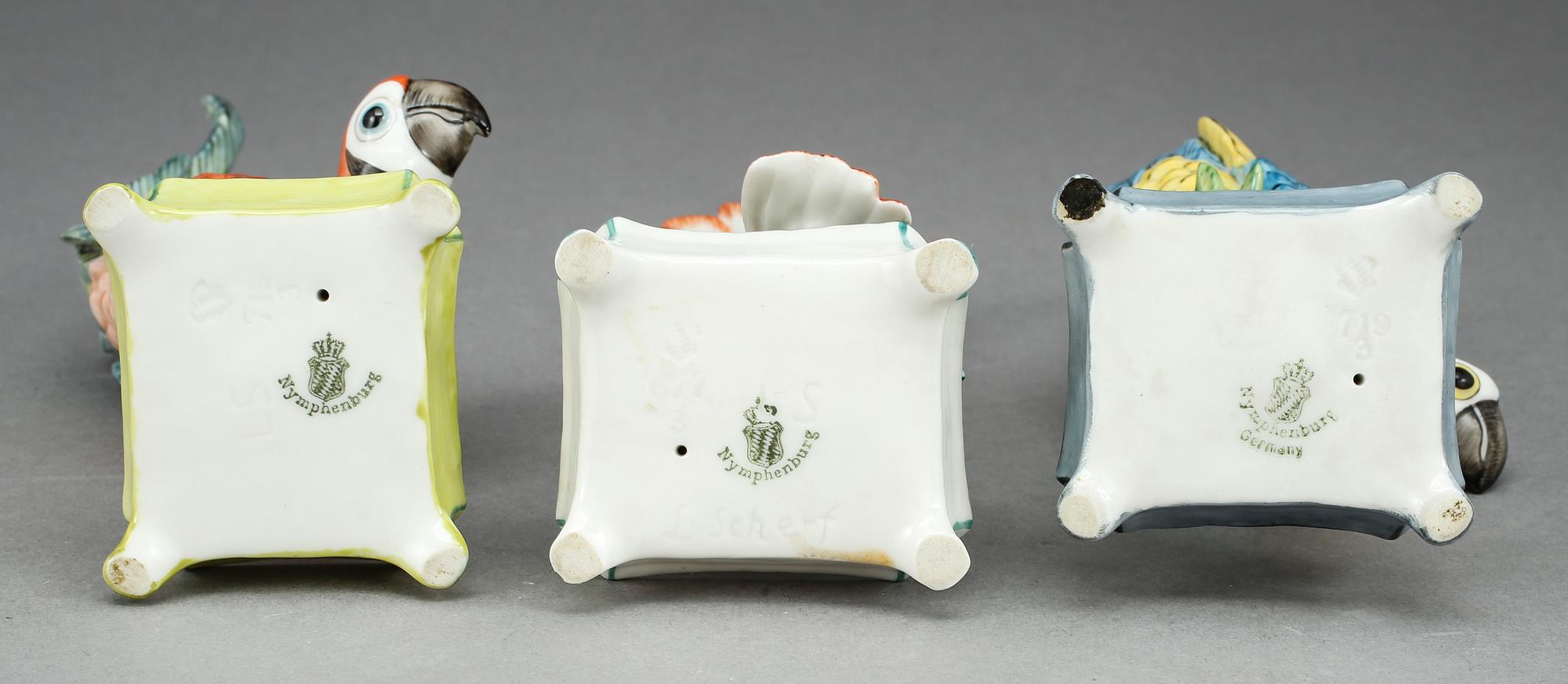 FIGURINER, porslin, 3 st, Nymphenburg, 1900-tal.