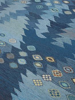 Barbro Nilsson, A carpet, "Tånga blå", flat weave, ca 355 x 252-256 cm, signed AB MMF BN.
