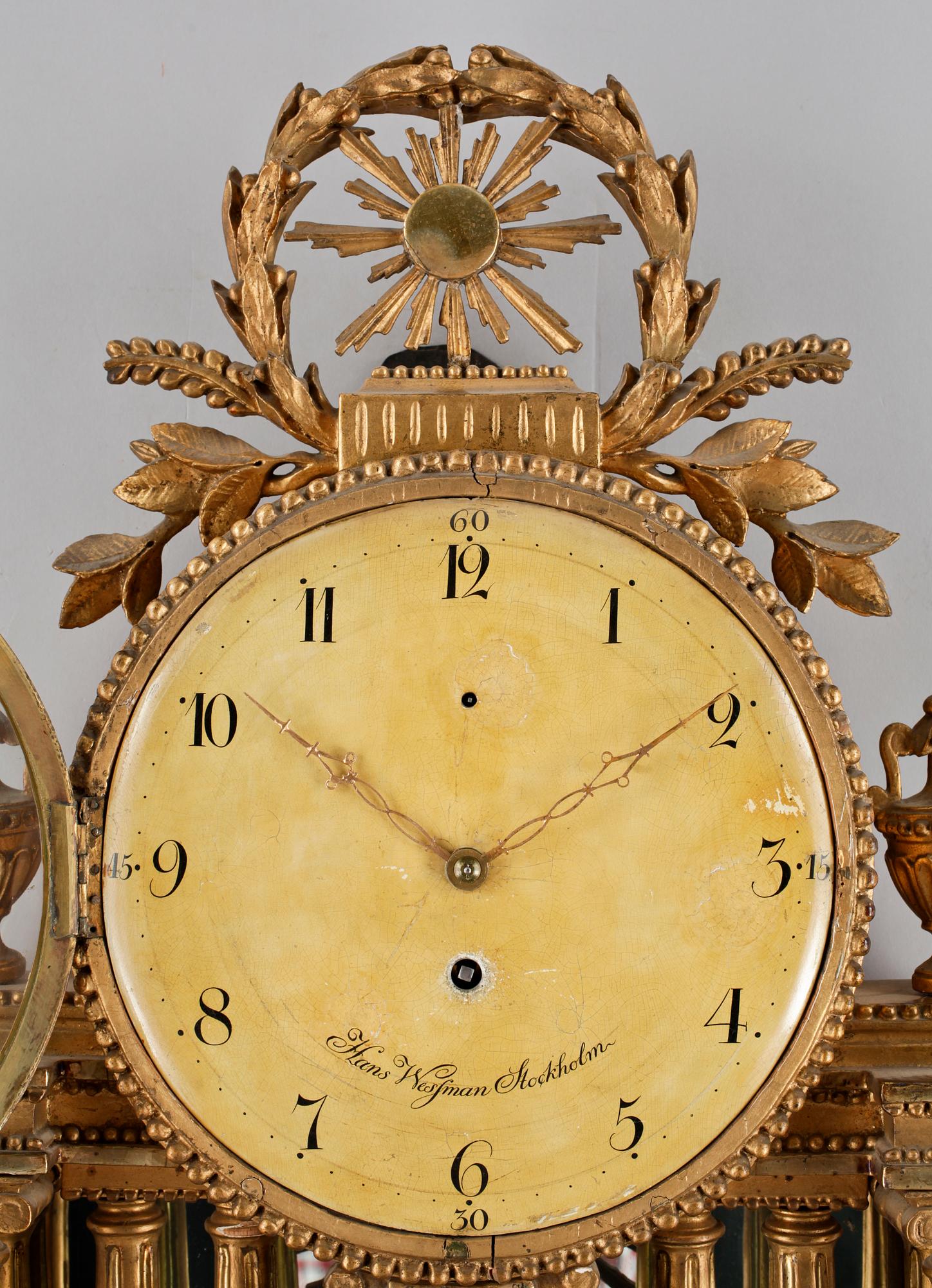 VÄGGPENDYL, gustaviansk, Hans Wessman, verksam 1787-1805 i Stockholm.