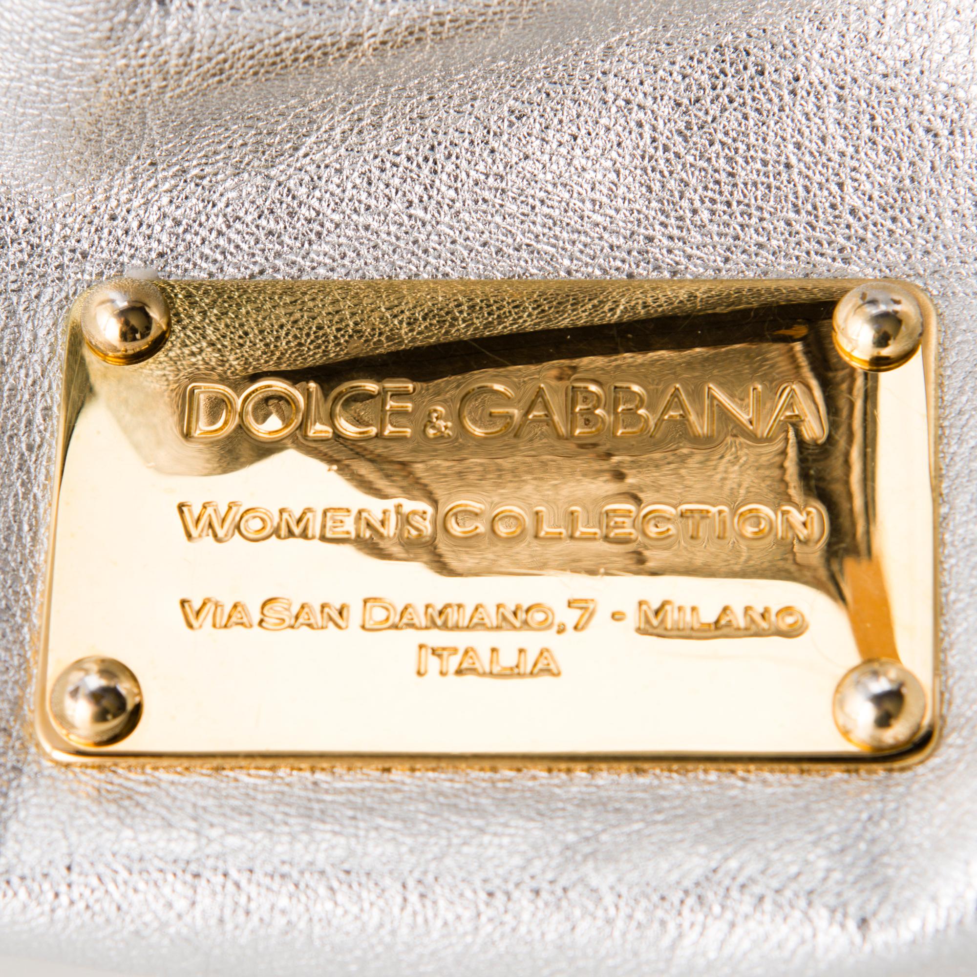 DOLCE & GABBANA Silver Leather Satchel Bag.