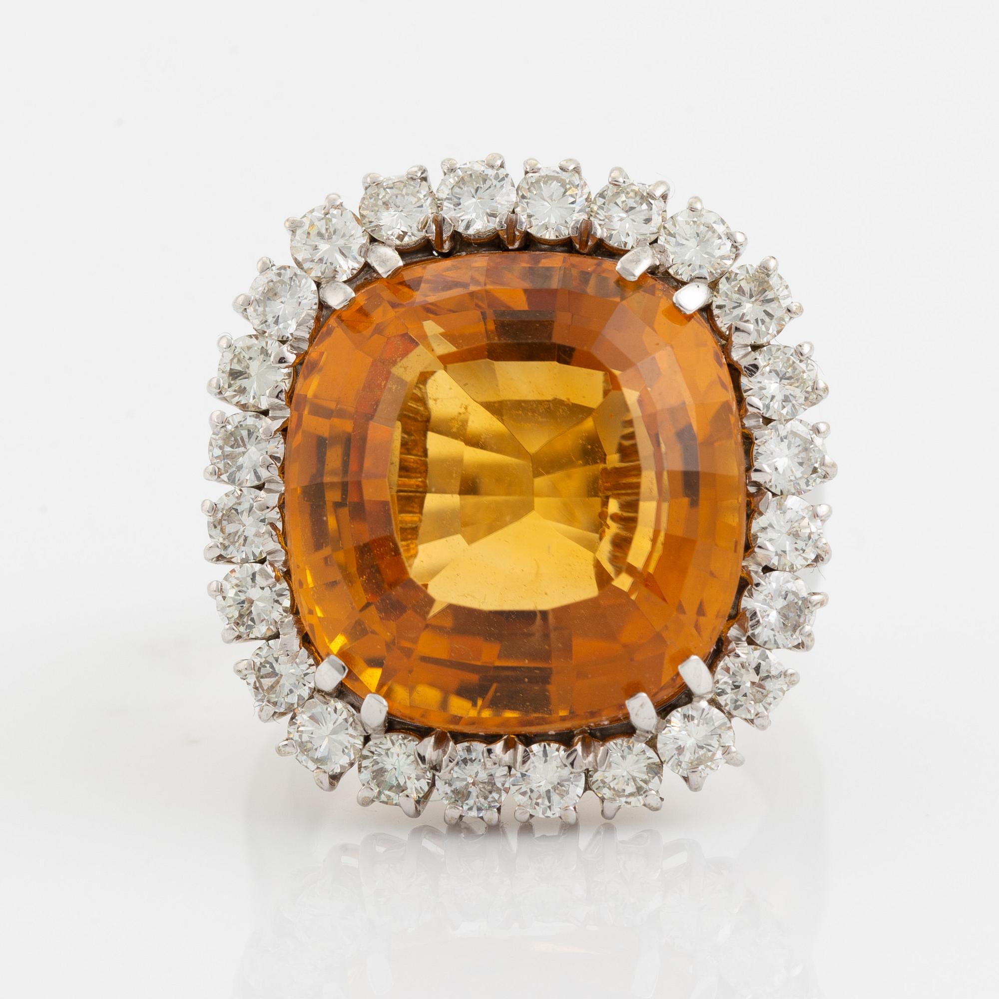 Citrine and brilliant cut diamond cocktail ring.