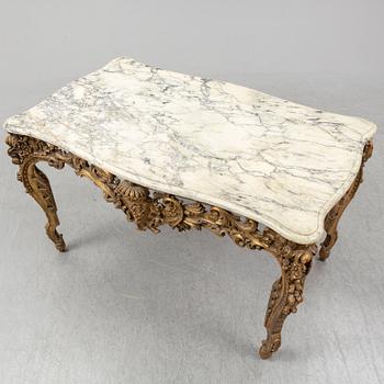 A second half of the 20th Century bronzed table with a marble top.