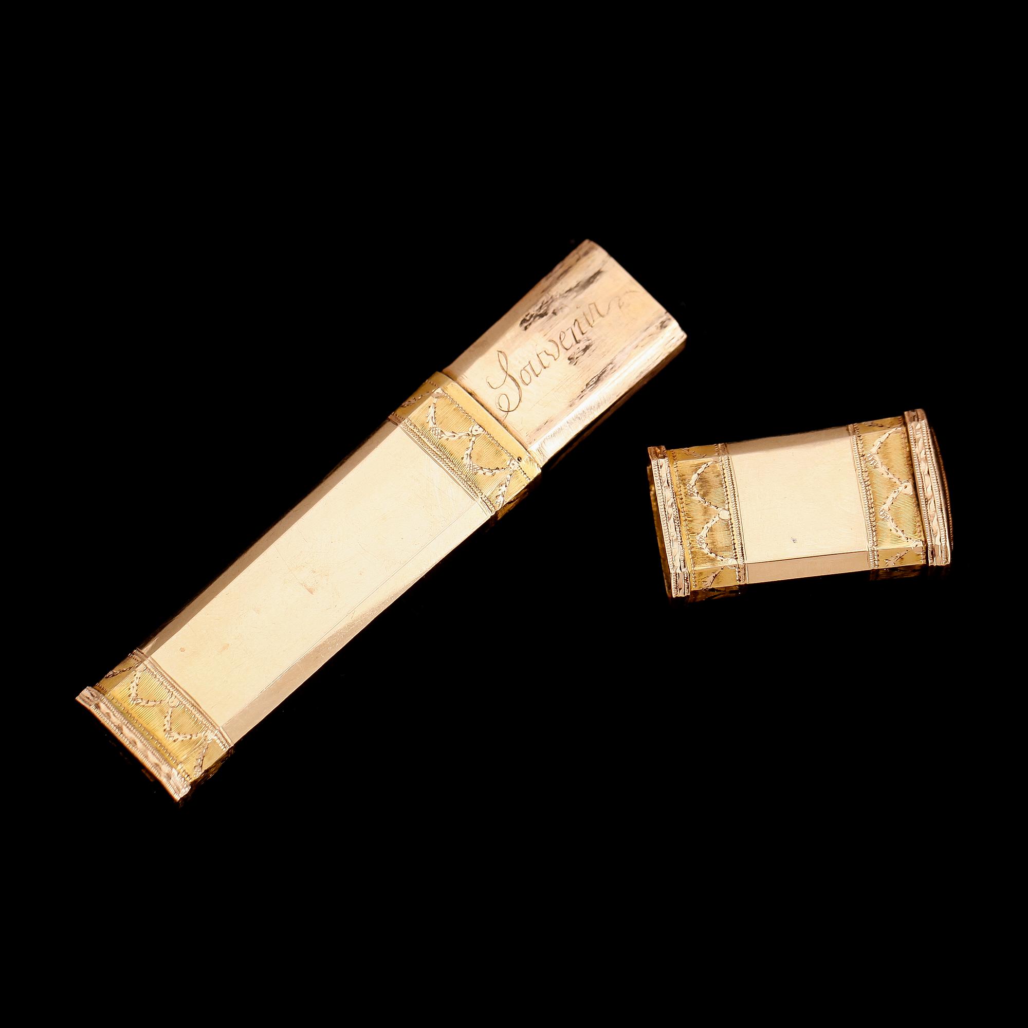 NÅLETUI, 18 k guld, Lars Ryberg, Göteborg 1788-1812. Vikt ca 17 gram.