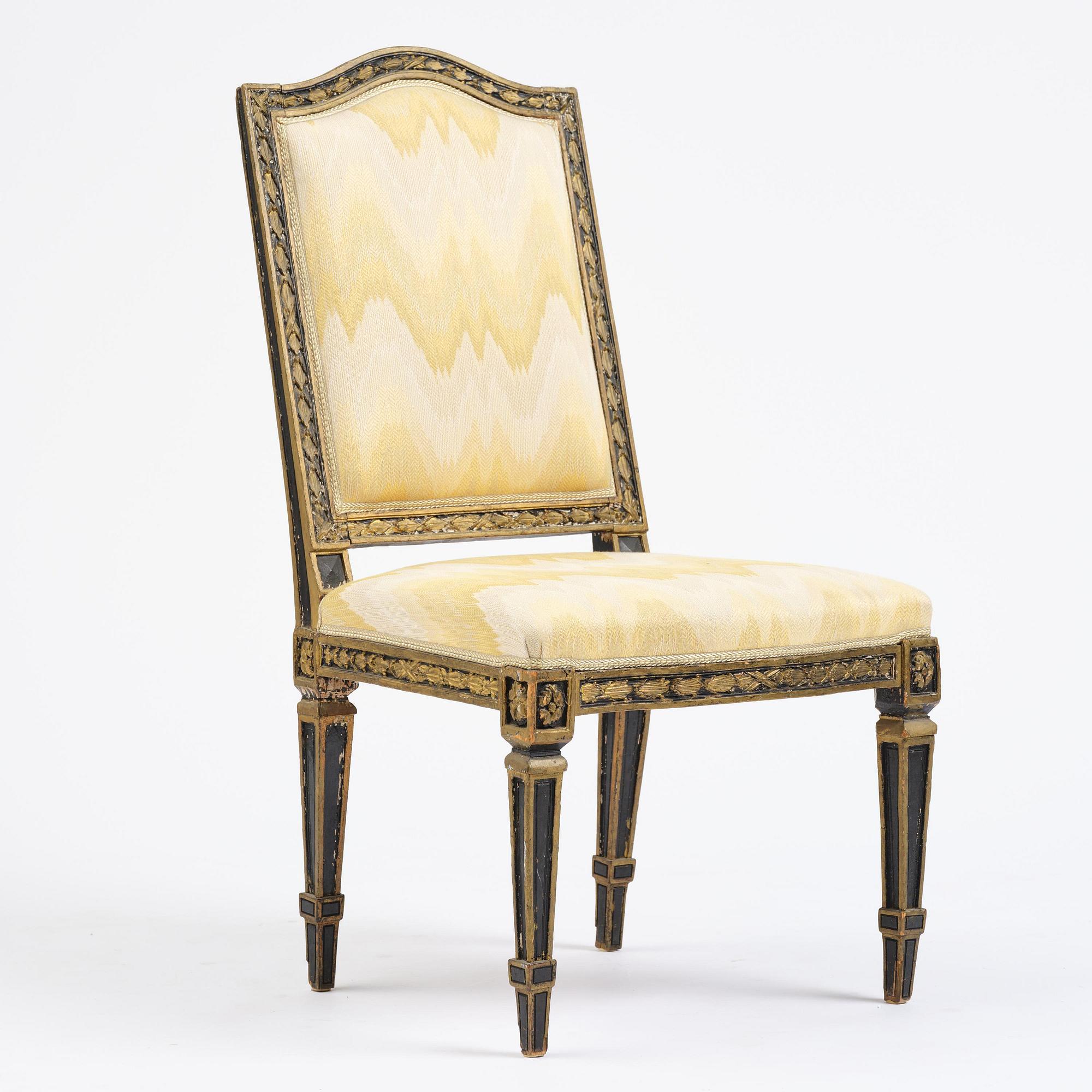 A French Louis XVI chair, late 18th century.
