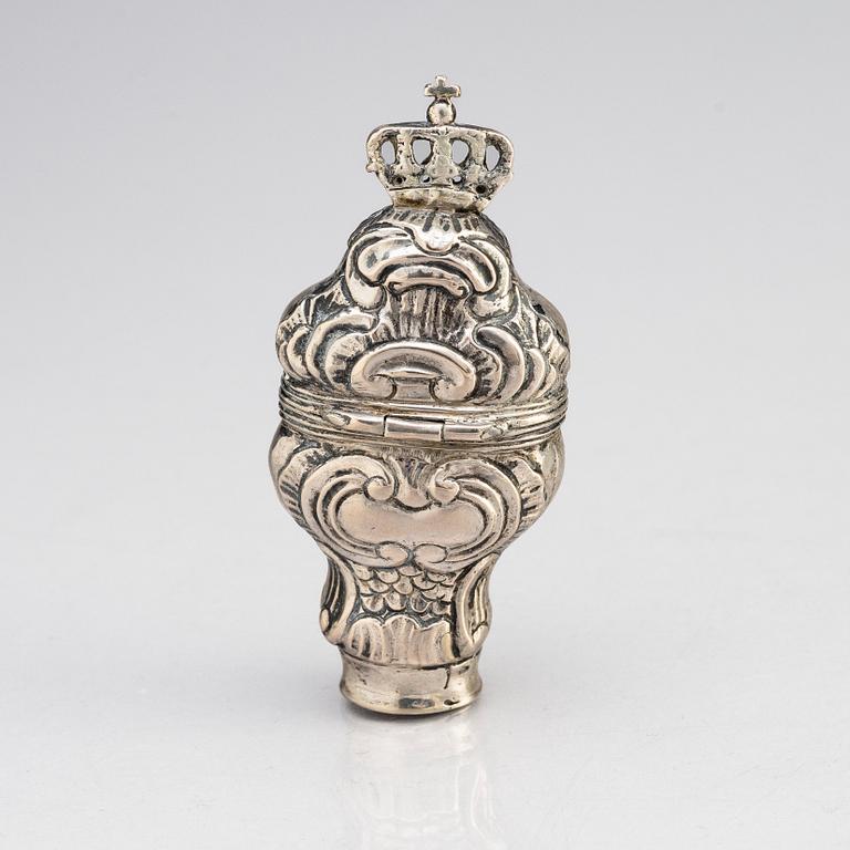 A Rococo silver snuff-box, unidentified makers mark, possibly Denmark, late 18th century.