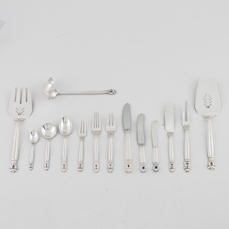 Georg Jensen, a set of 102 pieces of 'Konge/Acorn' sterling silver flatware, design Johan Rohde, Copenhagen.