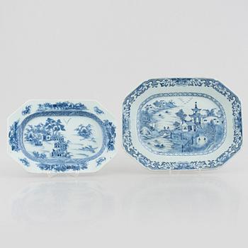 Two blue and white porcelain serving dishes, China, Qianlong (1736-95).