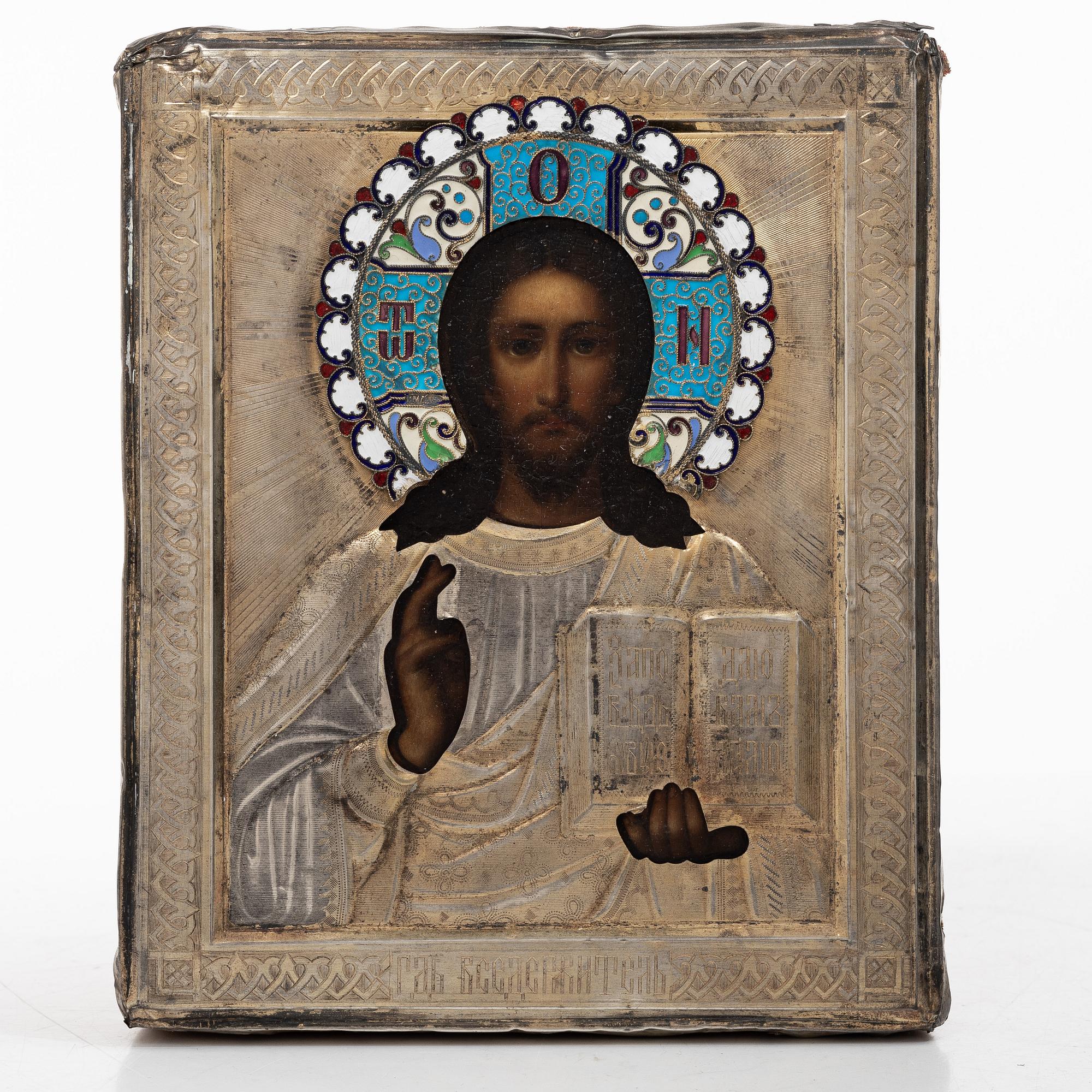 Icon, silver and enamel, Russia, 1896-1908.
