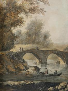 Louis Belanger, Translation: "French landscape with figures by a river".