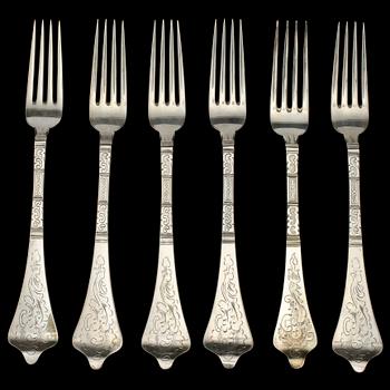 BESTICKDELAR 19 st, silver, Christian F. Heise, Jens Sigsgaard samt W&SS, Danmark, 1900-tal. Vikt 818 g.