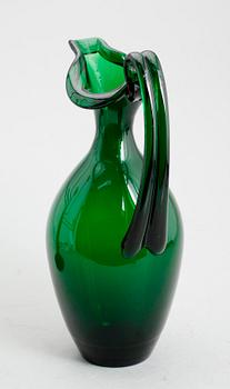 An Edward Hald emerald green glass wine-pitcher, Sandvik/Orrefors ca 1929.