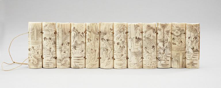 Twelve Chinese bone panels, 20th century.