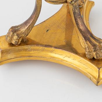 A pair of gilt candelabra, GAB, Stockholm, around the year 1900.