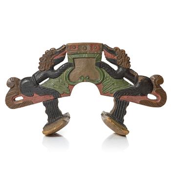 238. A Swedish carved and polychrome-painted part horse harness, 18th century.
