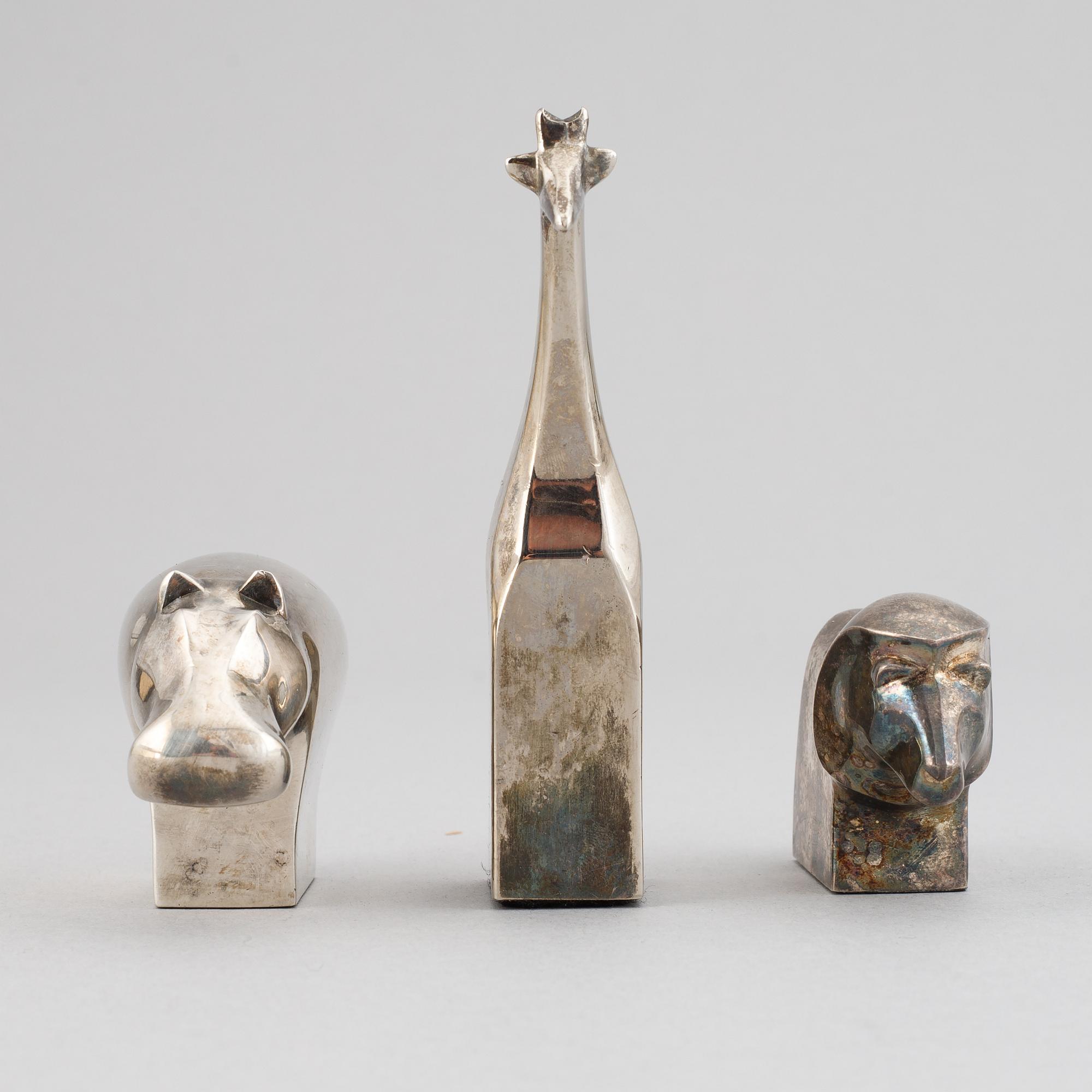 Three silver plated zinc figurines, Dansk Designs, Japan, including Gunnar Cyrén.