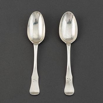 A matched pair of Swedish 18th century silver spoons, mark of Ivar Lunthin, Lund 1781-1782.