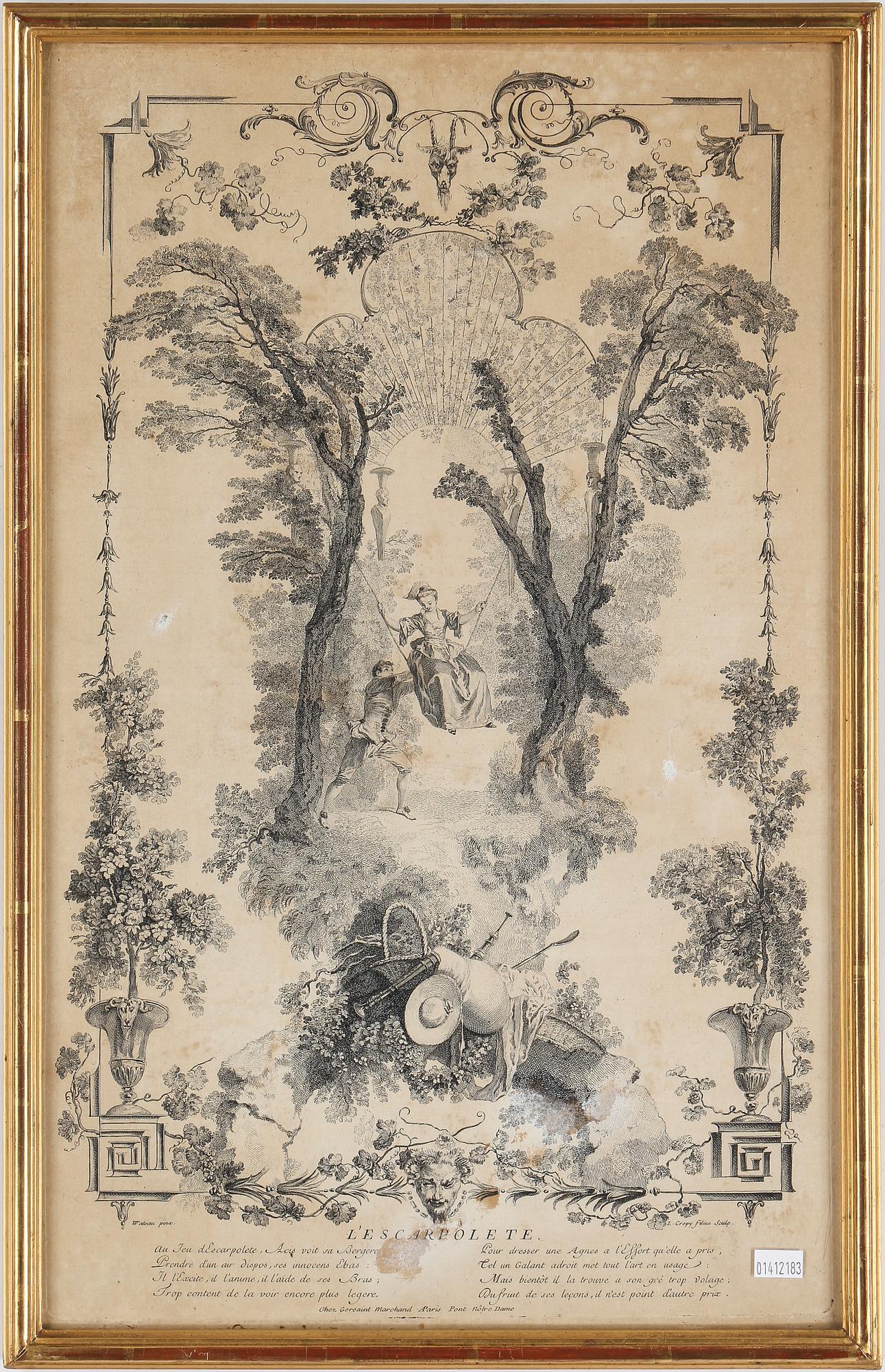 JEAN-ANTOINE WATTEAU, efter, 4 st gravyrer, sannolikt 1700-tal.