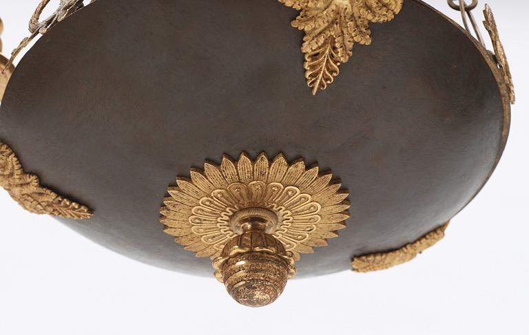 An Empire early 19th century three-light hanging lamp.