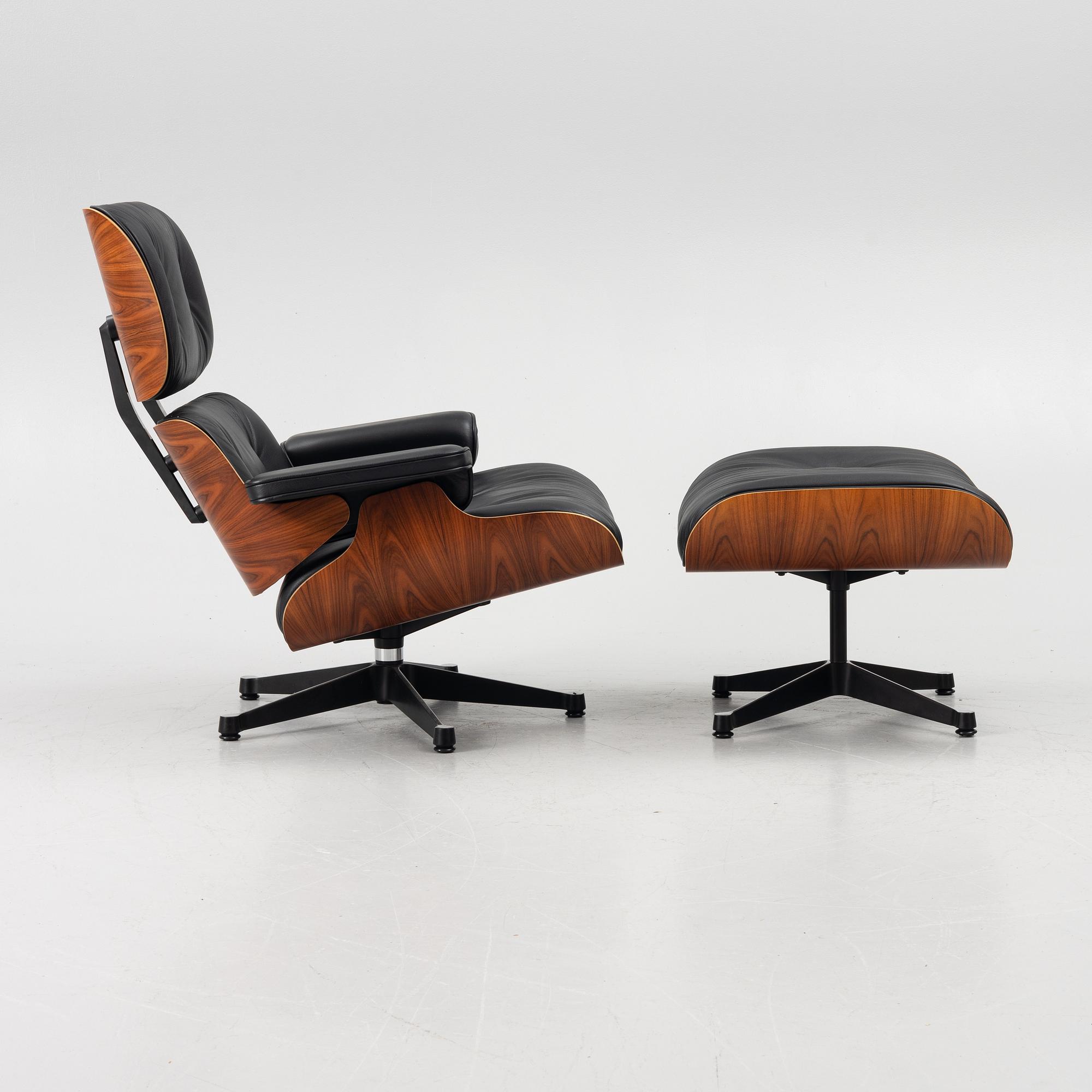 Charles & Ray Eames, Armchair with ottoman, "Lounge chair", Vitra, 21st century.