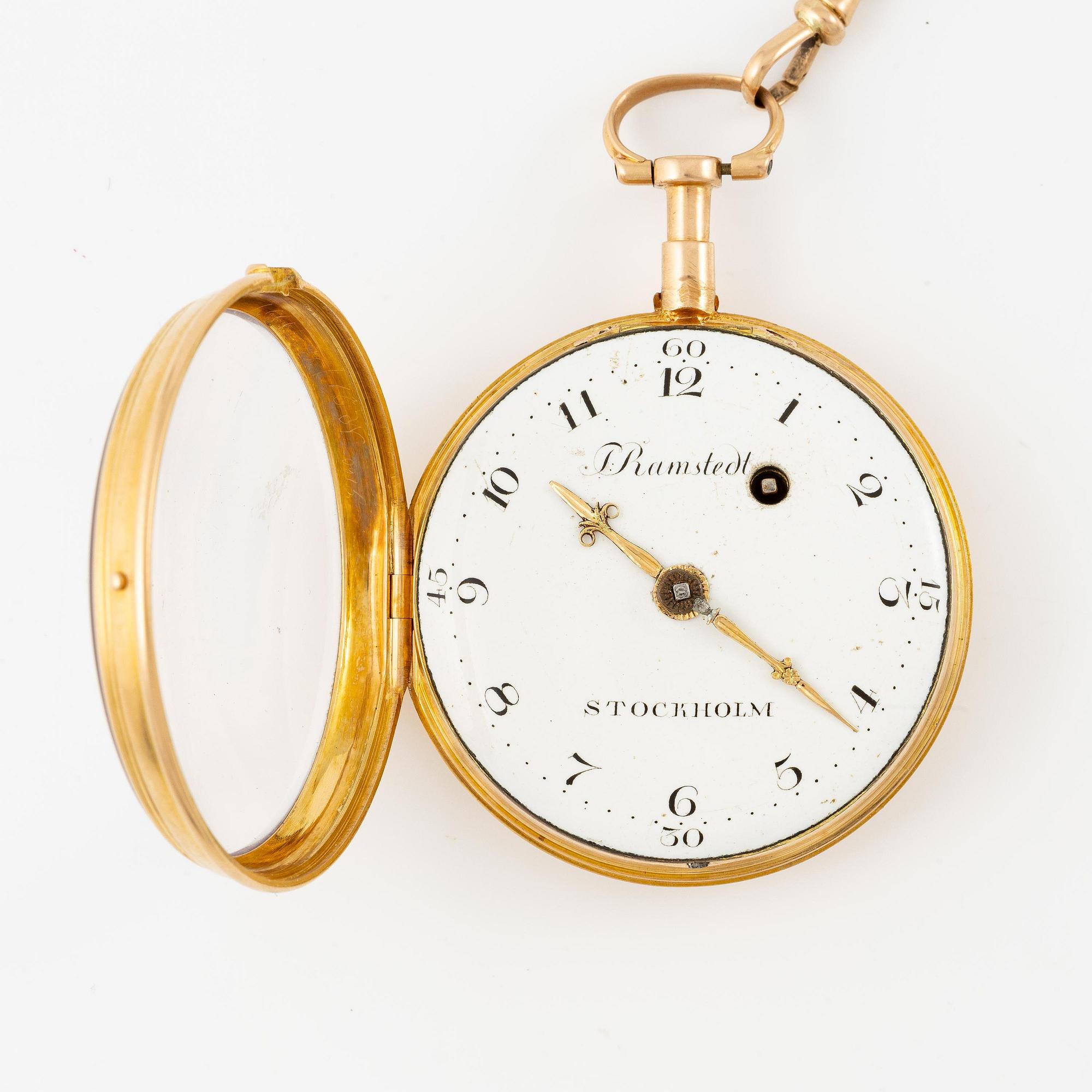 A gold pocketwatch by P. Ramstesdt (watchmaker in Stockholm 1782-1801), 1786.