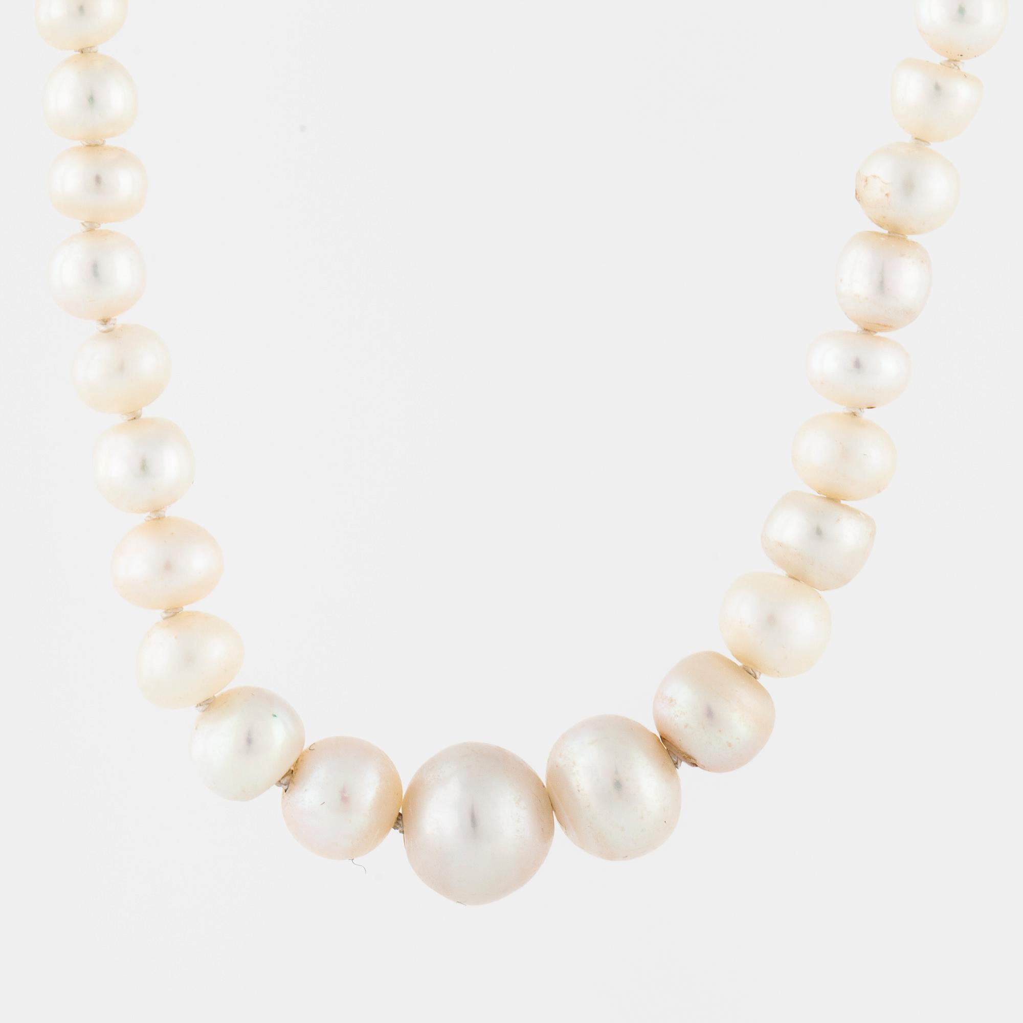 A cultured pearl necklace by Hugo Strömdahl, Stockholm, 1962.