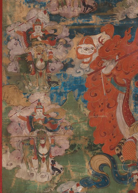 A Mongolian thangka depicting the nine Drala brothers, 19th century.