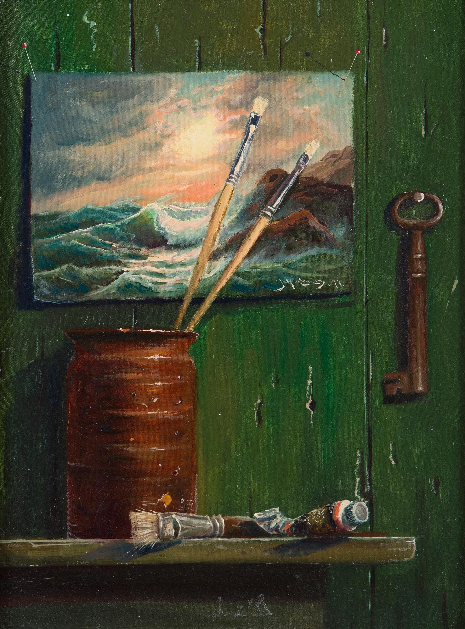 Juhani Honkanen, Asetelma taiteilijatarvikkeilla.