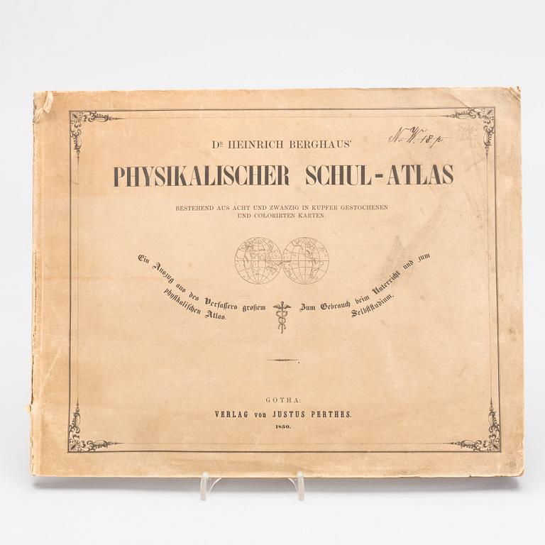 "Physikalischer schul-atlas by Dr Heinrich Berghaus. Utgiven verlag Justus Perthes 1850.