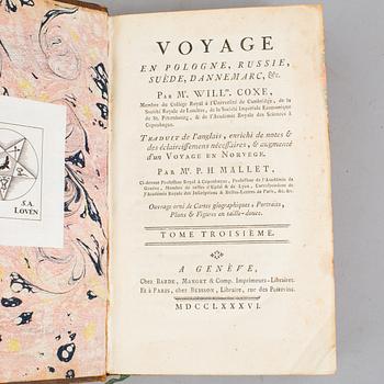 A set of 4 book, William Coxe: Voyage en Pologne, Russie, Suède, Dannemarc,  1-4 vol.   Buisson, Genève, Buisson, 1786.