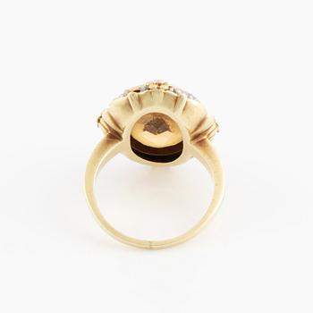 14K gold, citrine and seed pearl ring.