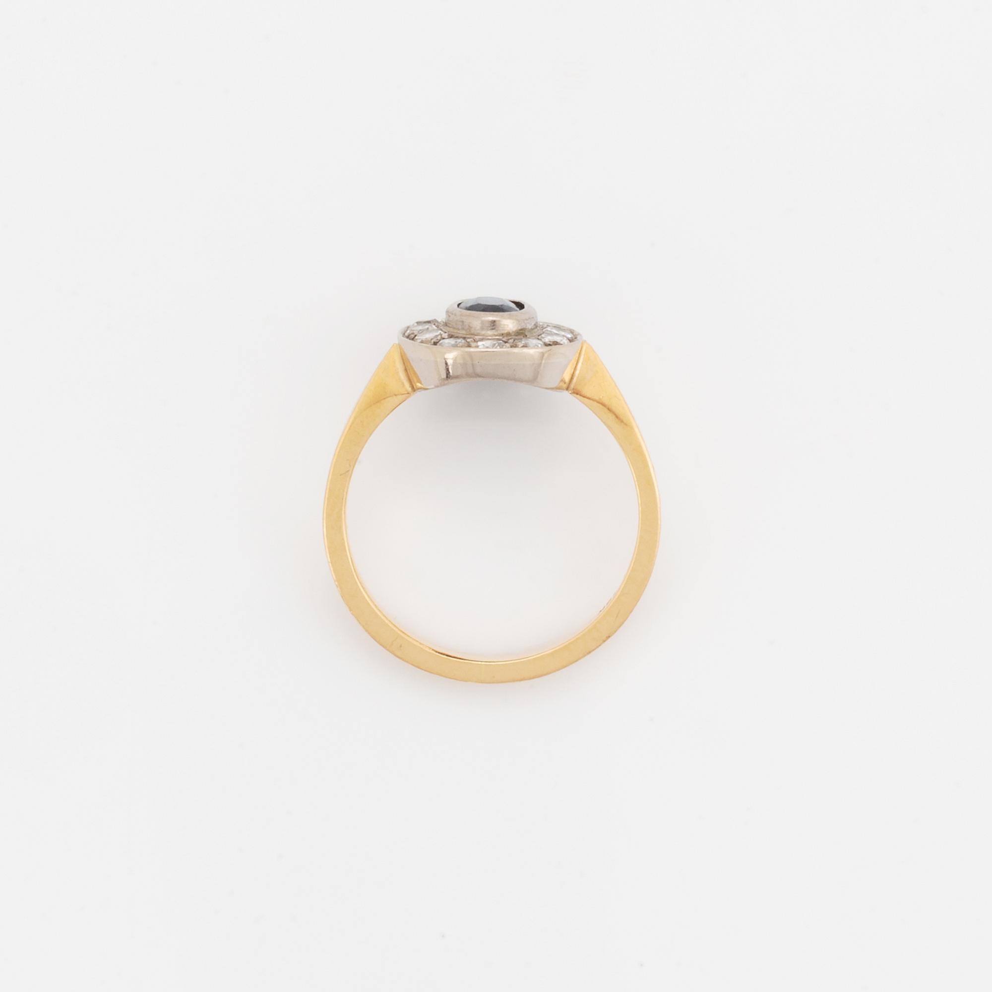 Sapphire and brilliant-cut diamond ring.