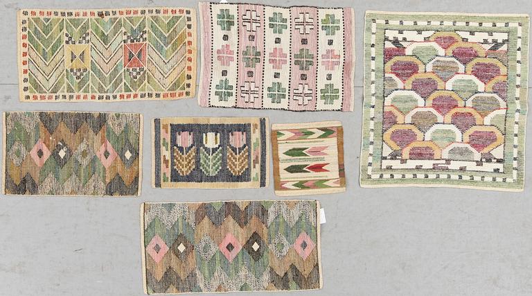 PARTI VÄVNADER 7 st, bl a  MMF (Märta Måås-Fjetterström), osign. Ca 60x55 till 24,5x24.