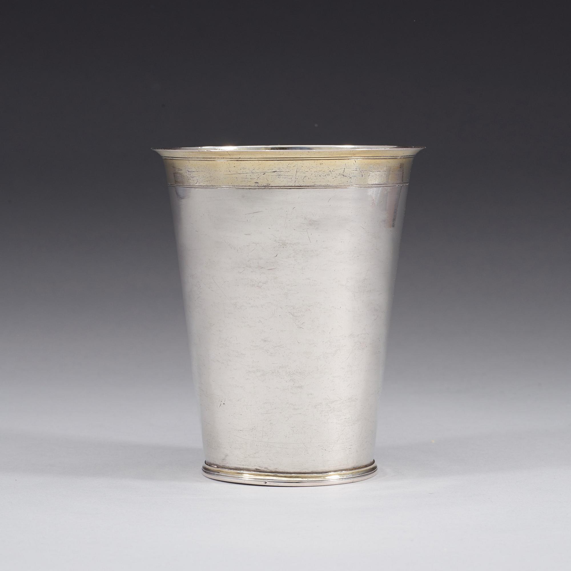 A Swedish early 18th century parcel-gilt beaker, marks of Johan Rudman, Gävle (1689-1727).