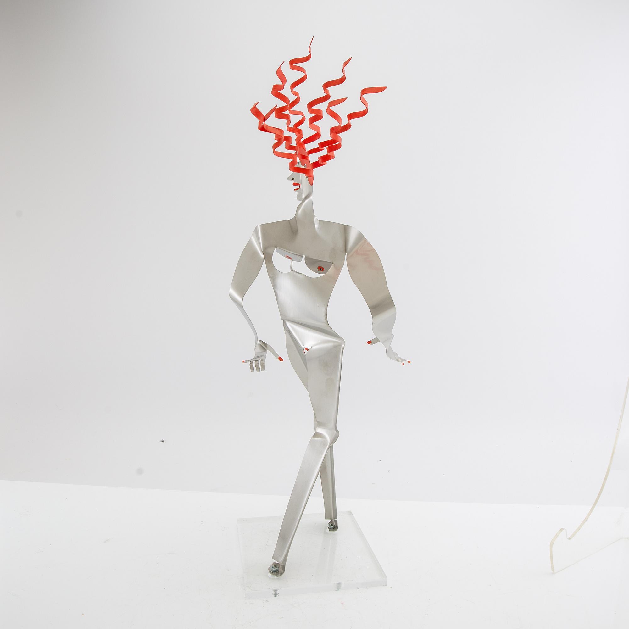 Timo Solin, Sculpture Standing Woman with Red Hair.