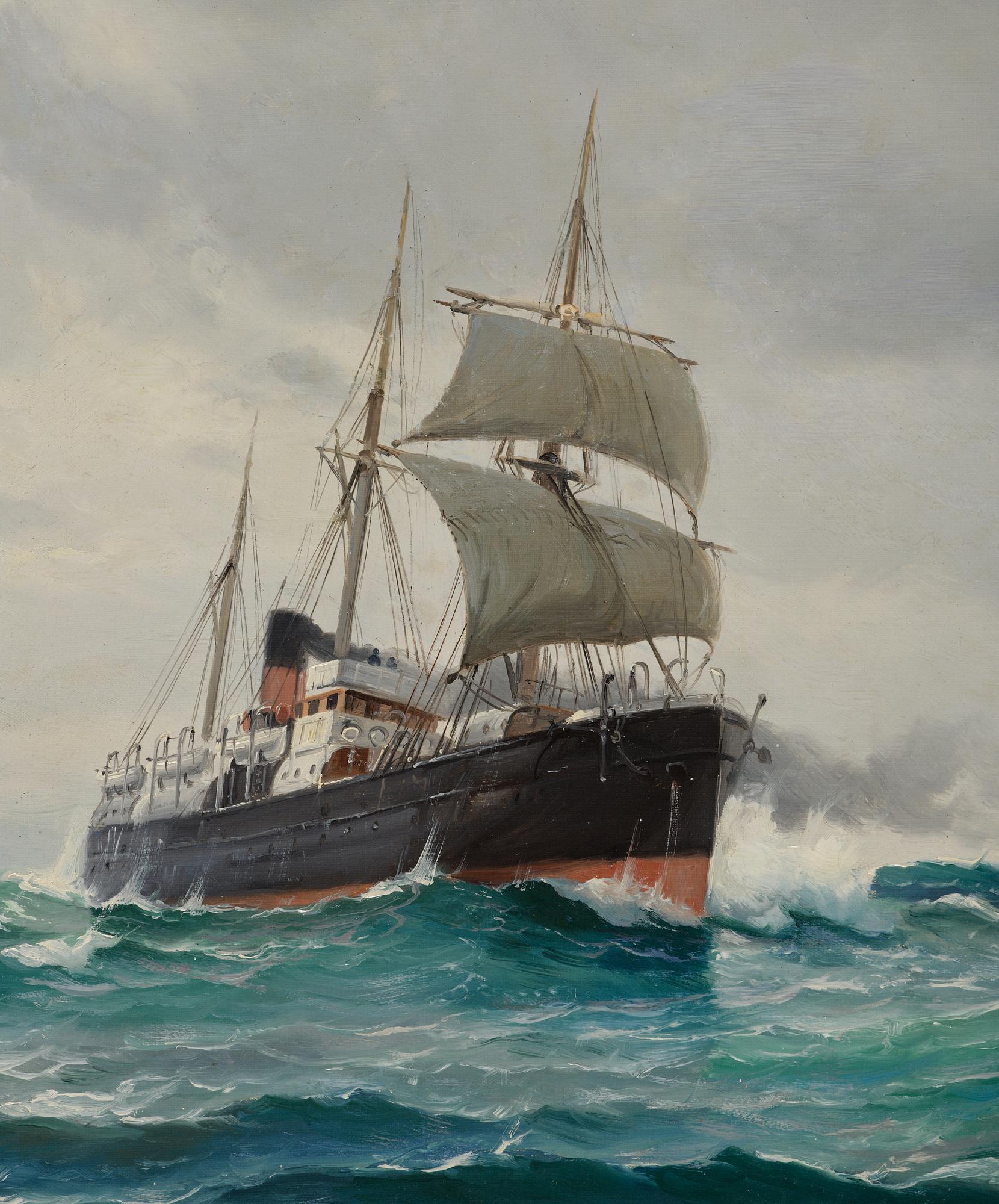 Vilhelm Victor Bille, Steamship sailing on a reach.