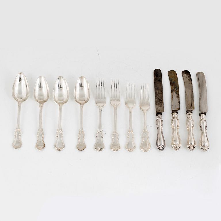 A Swedish 74-piece silver cutlery set, model 'Olga', mark of Folcker, Möllenborg, Carlberg a.o, 19th/20th century.