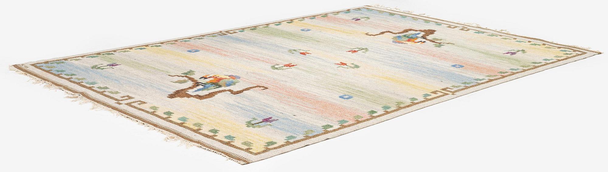 Carl Dangel, rug, "The Parrot" flat weave, c. 295 x 200 cm, signed CD.