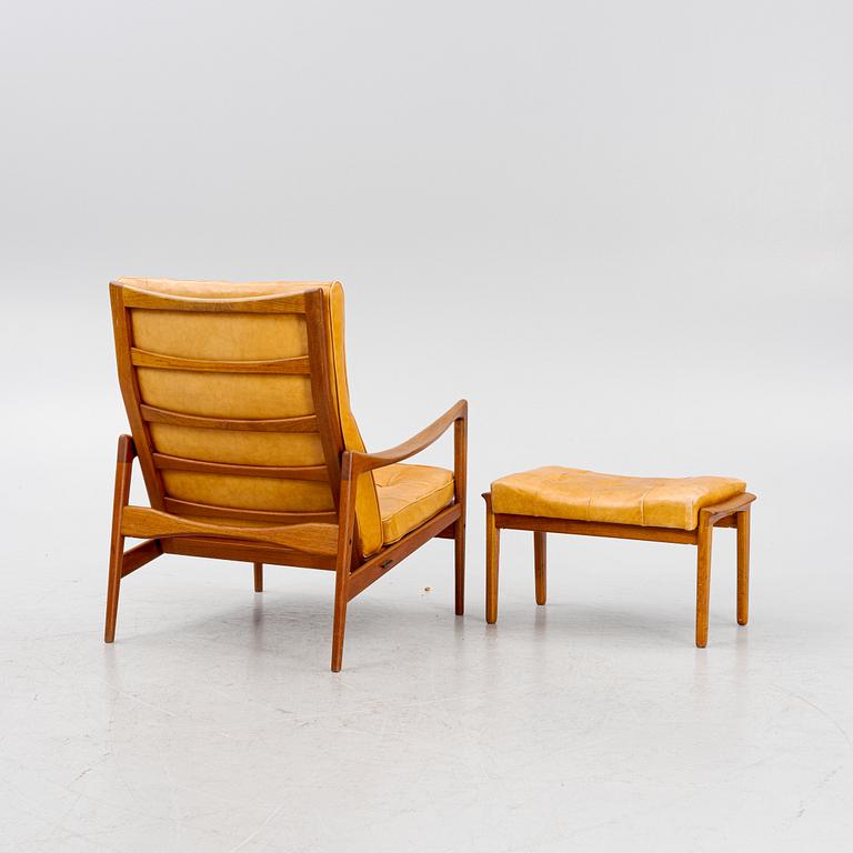 Ib Kofod Larsen, armchair, "Örenäs", Olof Perssons Fåtöljindustri (OPE), Jönköping, footstool by Bröderna Andersson, 1960s.