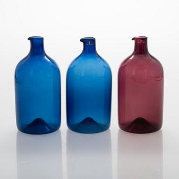 Timo Sarpaneva, "Fågelflaskor", 3 st, Iittala, signerade TS.