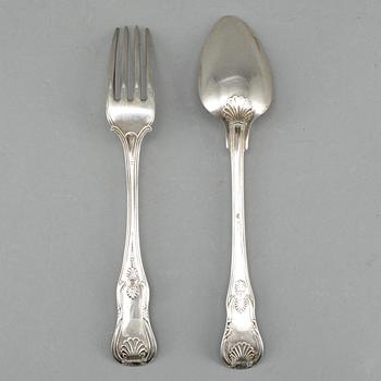 PARTI BESTICK ENGELSK SNÄCK, 8 delar, silver, bla Gustaf Möllenborg, mest 1840-50-tal. Tot ca 698 gram.