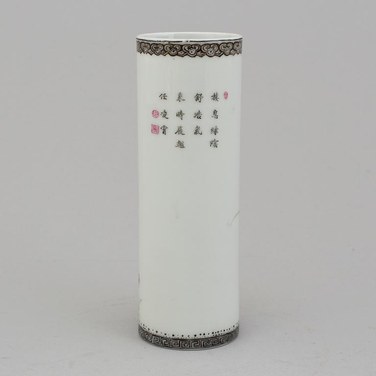 A Chinese famille rose brush pot, mid 20th century.